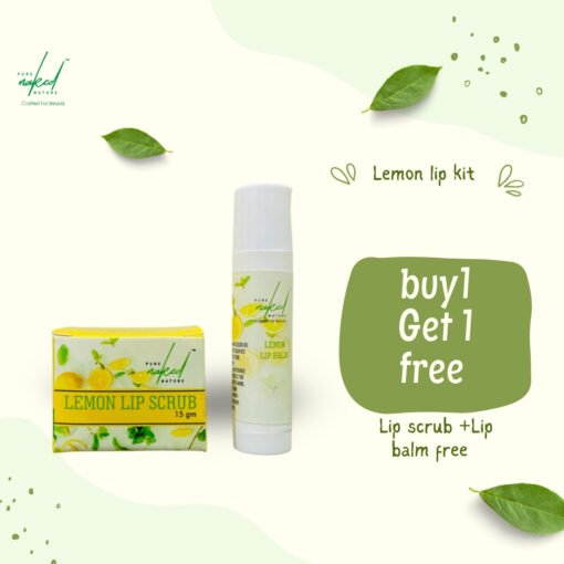 PURE NAKED NATURE Lemon Extract Combo of Lip Scrub and Lip Balm to Lighten Dark Lips and Get Soft Pink Lips - Paraben Free
