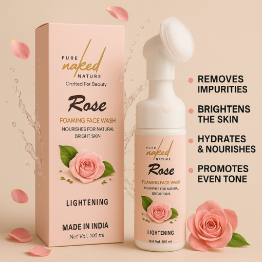 PURE NAKED NATURE Rose Foaming Face Wash for Clear Glowing Skin Removes Dirt and Dust - 100 ml - Image 6