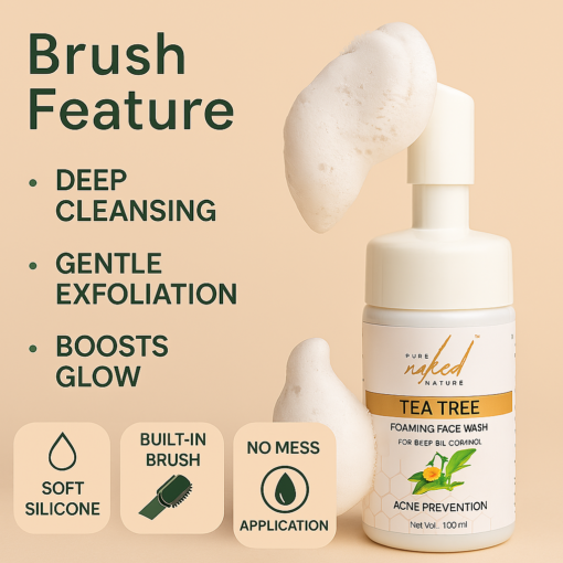 PURE NAKED NATURE Tea Tree Foaming Face Wash for Acne Prone Oil Free Skin Suits Men and Women - 100 ml - Image 6