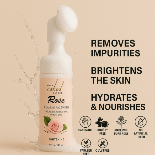 PURE NAKED NATURE Rose Foaming Face Wash for Clear Glowing Skin Removes Dirt and Dust - 100 ml - Image 7