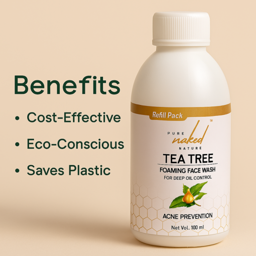 PURE NAKED NATURE Tea Tree Foaming Face Wash REFILL PACK  for Acne Prone Oil Free Skin Suits Men and Women - 100 ml - Image 3