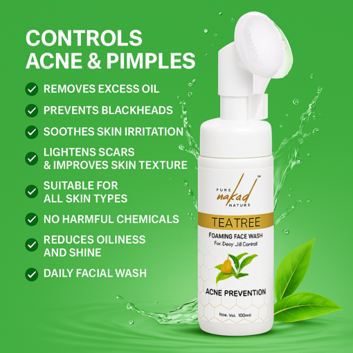 PURE NAKED NATURE Tea Tree Foaming Face Wash for Acne Prone Oil Free Skin Suits Men and Women - 100 ml - Image 2