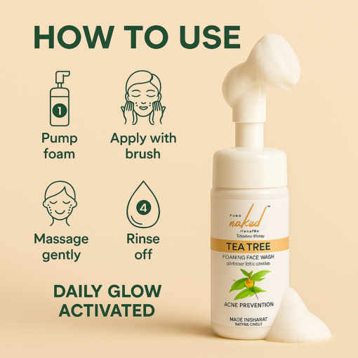 PURE NAKED NATURE Tea Tree Foaming Face Wash for Acne Prone Oil Free Skin Suits Men and Women - 100 ml - Image 5