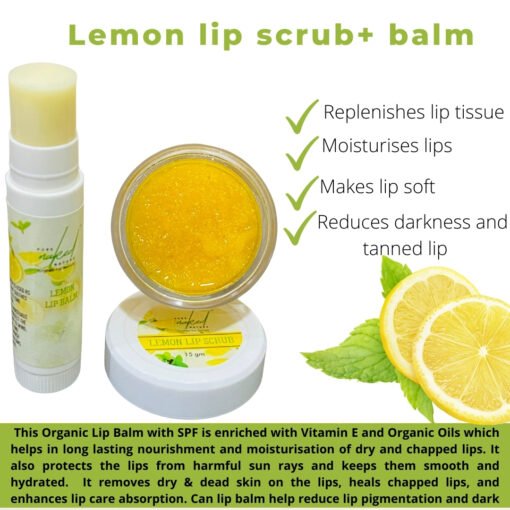 PURE NAKED NATURE Lemon Extract Combo of Lip Scrub and Lip Balm to Lighten Dark Lips and Get Soft Pink Lips - Paraben Free - Image 4