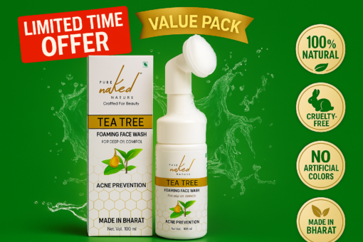 PURE NAKED NATURE Tea Tree Foaming Face Wash REFILL PACK  for Acne Prone Oil Free Skin Suits Men and Women - 100 ml