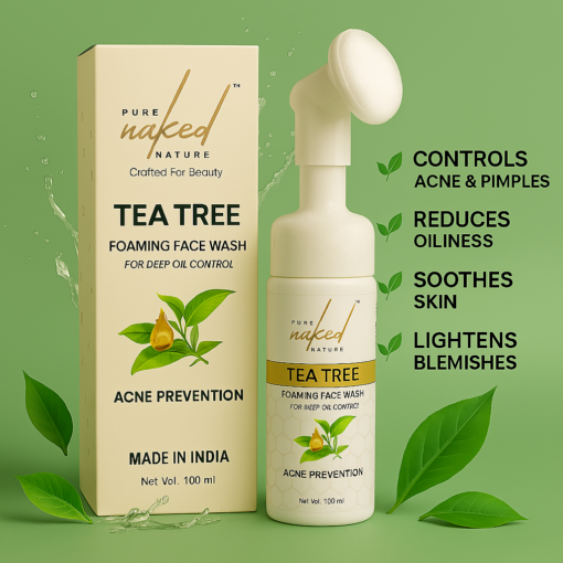 PURE NAKED NATURE Tea Tree Foaming Face Wash for Acne Prone Oil Free Skin Suits Men and Women - 100 ml - Image 8