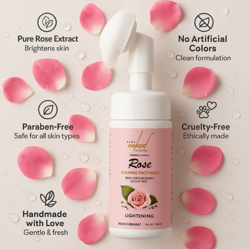 PURE NAKED NATURE Rose Foaming Face Wash for Clear Glowing Skin Removes Dirt and Dust - 100 ml - Image 3