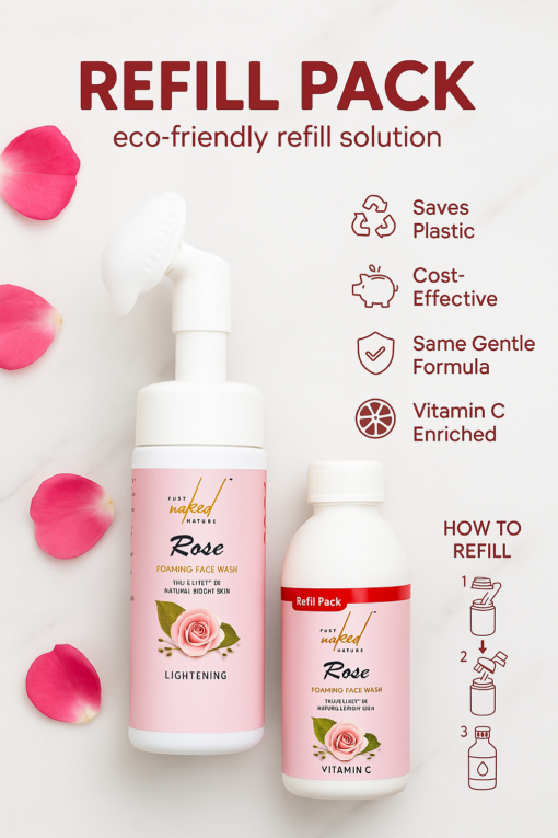 PURE NAKED NATURE  Rose foaming face wash  for glowing skin (Refill bottle) Pack of 1 (100ml ) - Image 4