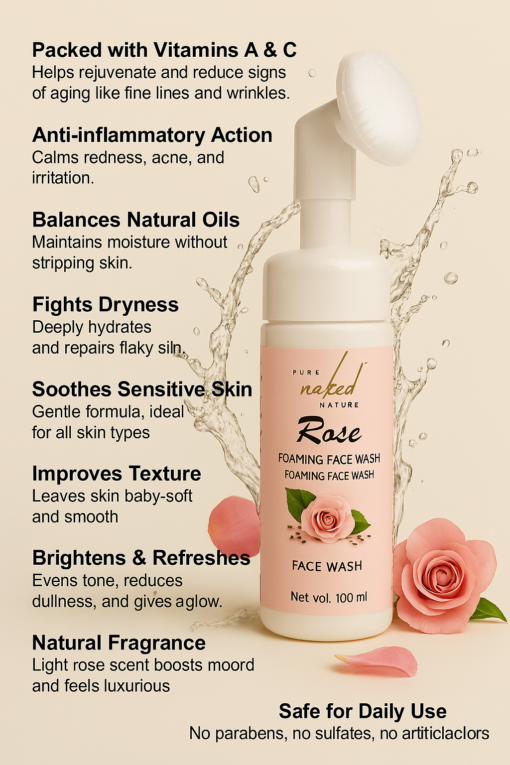 PURE NAKED NATURE  Rose foaming face wash  for glowing skin (Refill bottle) Pack of 1 (100ml ) - Image 2
