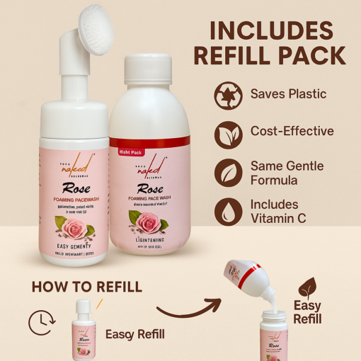 PURE NAKED NATURE  Rose foaming face wash  for glowing skin (Refill bottle) Pack of 1 (100ml ) - Image 5