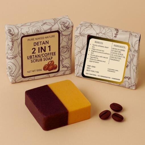 Ubtan Coffee Scrub Soap Bar | Natural Exfoliating & Brightening Bathing Bar with Coffee & Ubtan for Glowing, Smooth Skin – Handmade Herbal Soap for Men & Women - 100g (cold process) - Image 2
