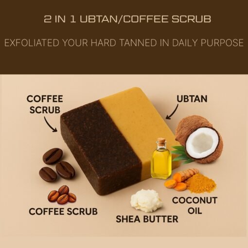 Ubtan Coffee Scrub Soap Bar | Natural Exfoliating & Brightening Bathing Bar with Coffee & Ubtan for Glowing, Smooth Skin – Handmade Herbal Soap for Men & Women - 100g (cold process) - Image 5