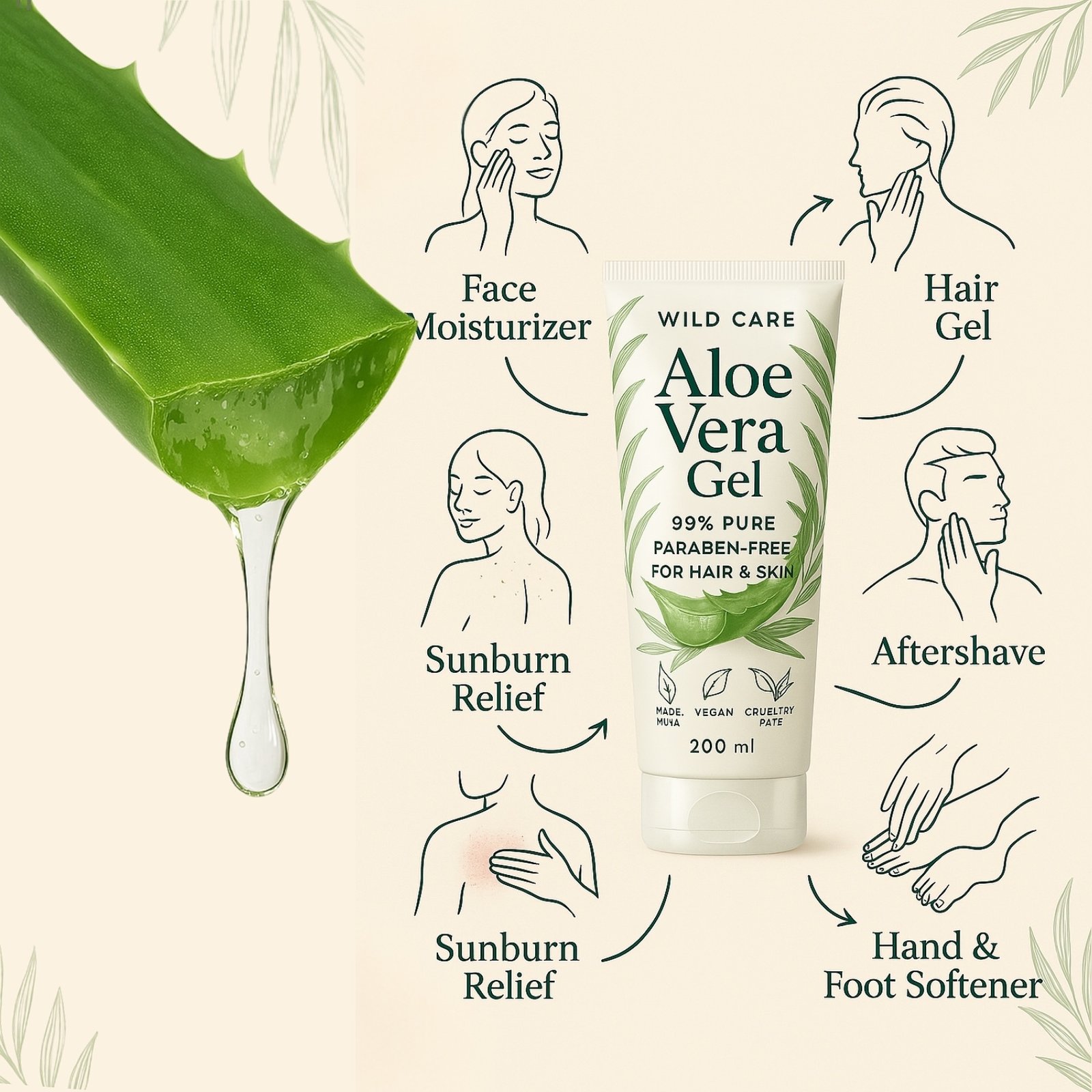 PURE NAKED NATURE Raw & Organic Aloe Vera Gel – Cold-Pressed, Non-Sticky, and Chemical-Free 200gm - Image 2